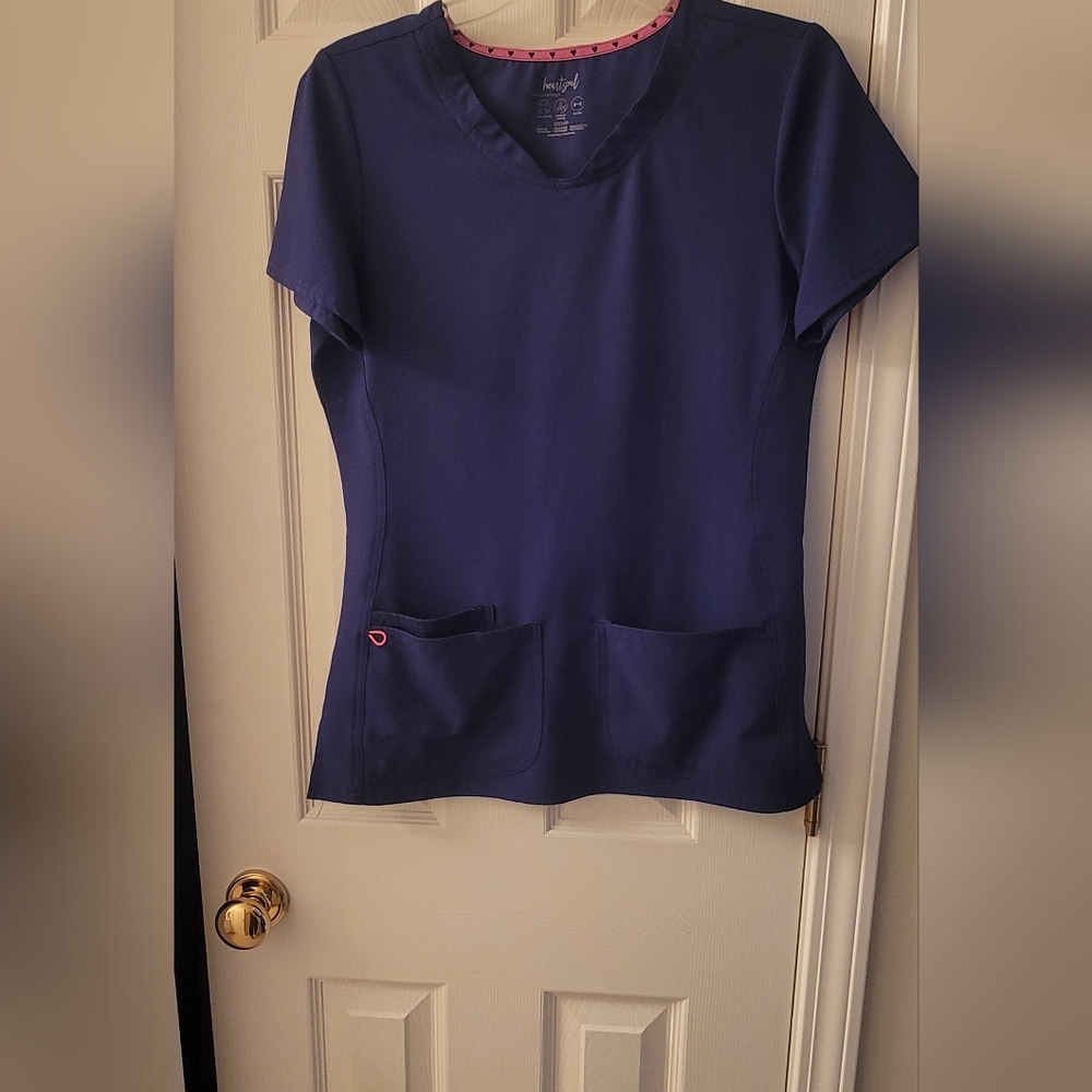 Navy heart soul scrub top